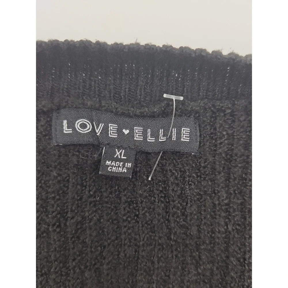 Love Ellie Women's XL Black White Striped Knit Crewneck Sweater NWT 101-788